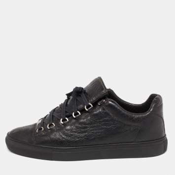 Pre Owned Balenciaga Black Leather Arena Low Top Sneakers Size 44