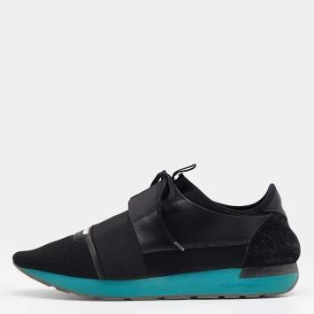 مملوكة مسبقًا Balenciaga Black Mesh/Suede And Leather Race Runner Low Top Sneakers Size 45