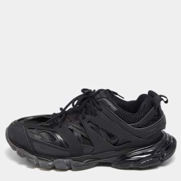 Pre Owned Balenciaga Black Leather and Mesh Track Trainers Low-Top Sneakers Size 46