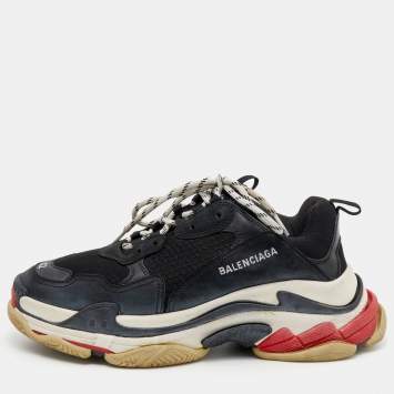 Pre Owned Balenciaga Black/White Mesh And Leather Triple S Sneakers 42