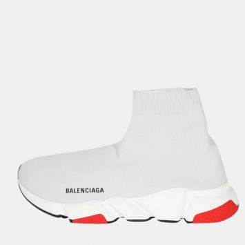Pre Owned Balenciaga White/Red Speed Trainers EU 42