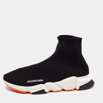 Pre Owned Balenciaga Black  Knit Fabric Speed Slip On Sneakers Size 43