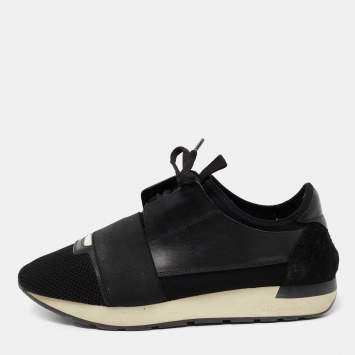 Pre Owned Balenciaga Black Leather And Mesh Runner Sneakers Size 40