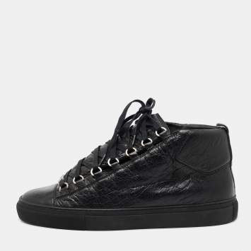 Pre Owned Balenciaga Black Leather Arena High-Top Sneakers Size 41