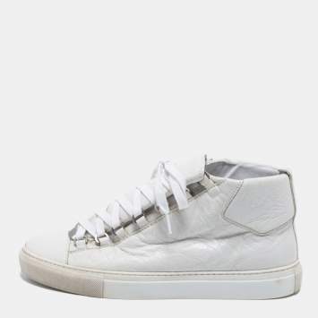 Pre Owned Balenciaga White Crinkled Leather Arena High Top Sneakers Size 41