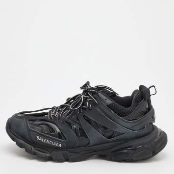 Pre Owned Balenciaga Black Synthetic Leather And Mesh Track Low Top Sneaker Size 42