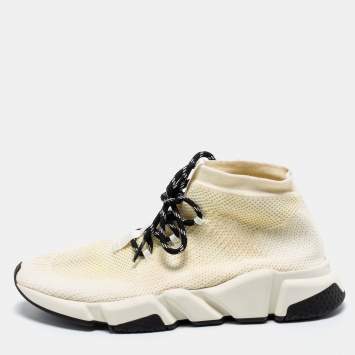 Pre Owned Balenciaga White Knit Fabric Speed High Top Sneakers Size 41 