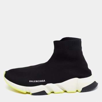 Pre Owned Balenciaga Black Knit Fabric Speed 2.0 High Top Sneakers  Size 45