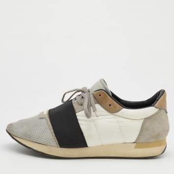 Pre Owned Balenciaga Tri-Color Mesh, Fabric And Leather Race Runner Low Top Sneakers Size 43