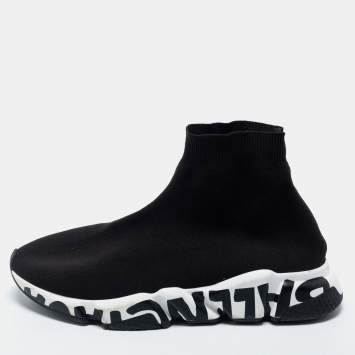 مملوكة مسبقًا Balenciaga Black Knit Fabric Socks Speed Sneakers Size 42