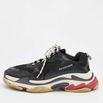 Pre Owned Balenciaga Black Leather and Mesh Triple S Sneakers Size 46