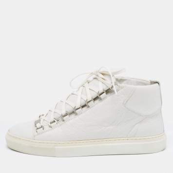 Pre Owned Balenciaga White Crinkled Leather Arena High Top Sneakers Size 40