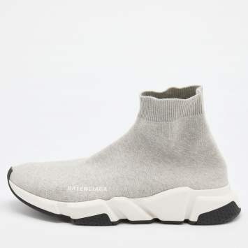 Pre Owned Balenciaga Grey Knit Fabric Speed 2.0 Slip On Sneakers Size 42
