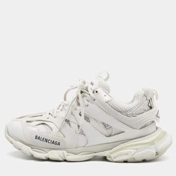 مملوكة مسبقًا Balenciaga White Mesh and Synthetic Leather Track Sneakers Size 42