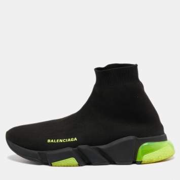 Pre Owned Balenciaga Black Knit Fabric Speed Trainer Sneakers Size 42