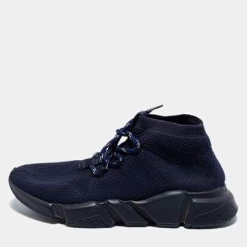 مملوكة مسبقًا Balenciaga Navy Blue Knit Fabric High Top Sneakers Size 41