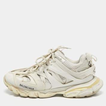 Pre Owned Balenciaga White Mesh and Leather Track Sneakers Size 43