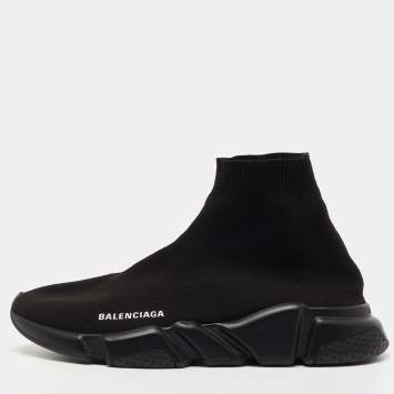 Pre Owned Balenciaga Black Knit Fabric Speed Trainer Sneakers Size 42