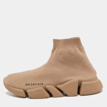 Pre Owned Balenciaga Brown Knit Fabric Speed High Top  Sneakers Size 41