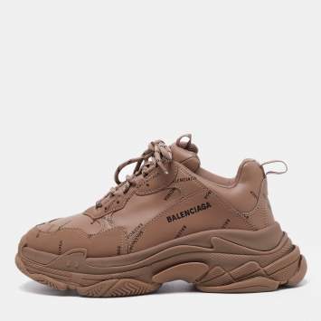 Pre Owned Balenciaga Brown Leather Triple S Sneakers Size 43