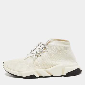 Pre Owned Balenciaga White Knit Fabric Speed Sock High Top Sneakers Size 45