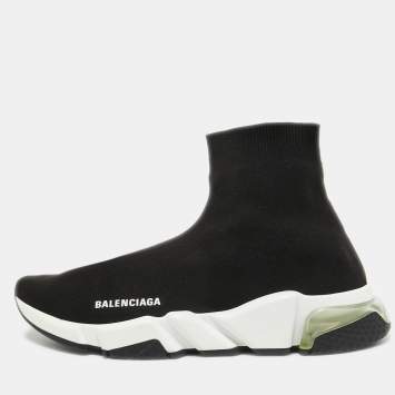 Pre Owned Balenciaga Black Knit Fabric Speed Trainer High Top Sneakers Size 42