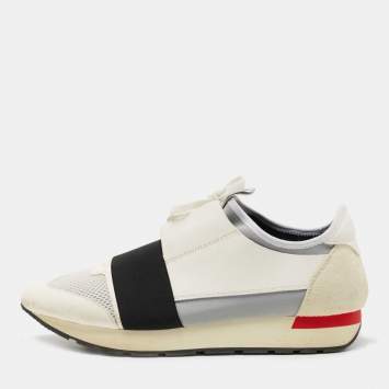 مملوكة مسبقًا Balenciaga White Leather and Mesh Race Runner Sneakers Size 41
