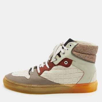 Pre Owned Balenciaga Multicolor Neoprene and Patent and Leather High Top Sneakers Size 42