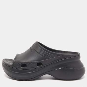 Pre Owned Balenciaga Black Rubber Slide Flats Size 42