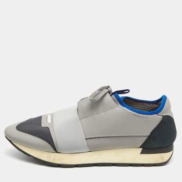 Pre Owned Balenciaga Grey Leather and Fabric Race Runner Sneakers Size 41