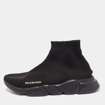Pre Owned Balenciaga Black Knit Fabric Speed Trainer Sneakers Size 45