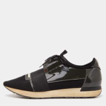 Pre Owned Balenciaga Two Tone Patent Leather and Mesh Race Runner Sneakers Size 46