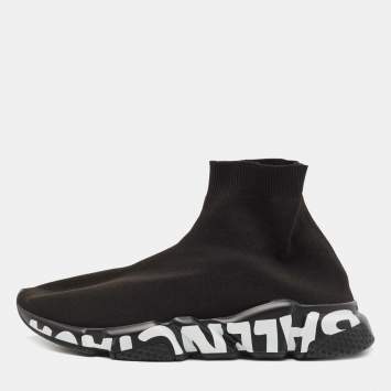 Pre Owned Balenciaga Black Knit Fabric Speed Trainer Sneakers Size 43