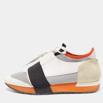 Pre Owned Balenciaga Tricolor Leather and Mesh Race Runner Sneakers Size 40