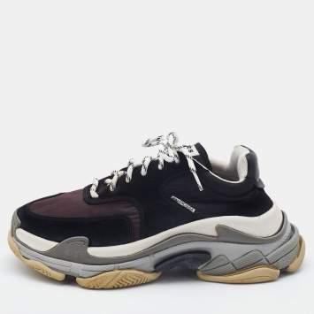 Pre Owned Balenciaga Multicolor Suede, Nylon and Leather Triple S Platform Sneakers Size 41