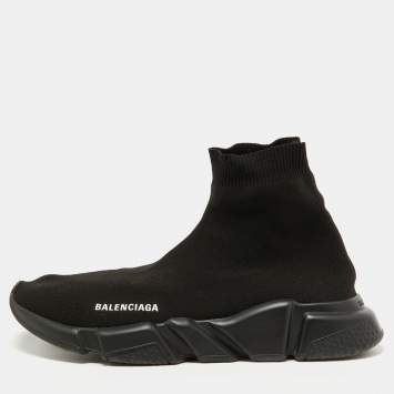 Pre Owned Balenciaga Black Knit Fabric Speed Trainer Sneakers Size 42