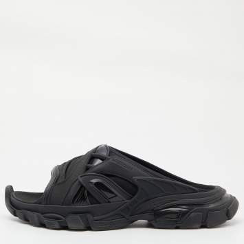 Pre Owned Balenicaga Black Neoprene and Leather Track Slide Sandals Size 40