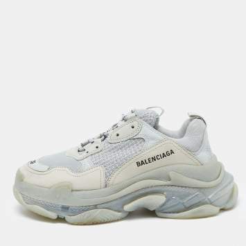 Pre Owned Balenciaga Grey Mesh And Leather Triple S Low Top Sneakers Size 39