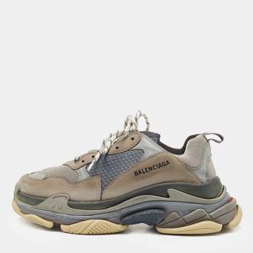 Pre Owned Balenciaga Multicolour Nubuck Leather and Mesh Triple S Sneakers Size 43