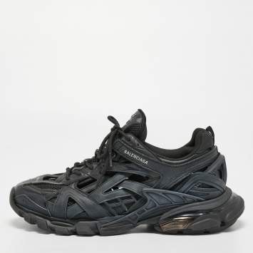 Pre Owned Balenciaga Black Leather and Mesh Track 2 Sneakers Size 44