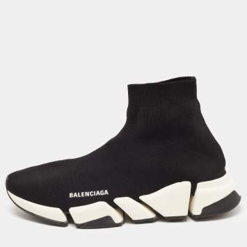Pre Owned Balenciaga Black Knit Fabric Speed High Top Sneakers Size 44