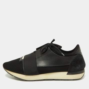 Pre Owned Balenciaga Black Leather and Mesh Race Runner Sneakers Size 44