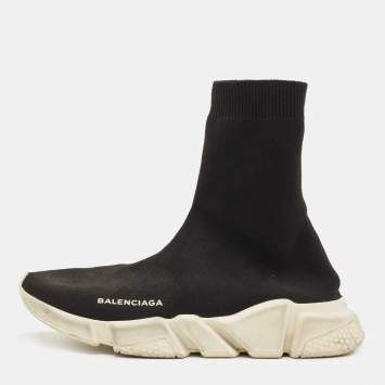 Pre Owned Balenciaga Black Knit Fabric Speed Trainer Sneakers Size 40