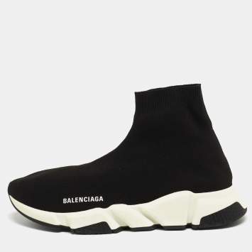 Pre Owned Balenciaga Black Knit Fabric Speed Trainer Sneakers Size 43