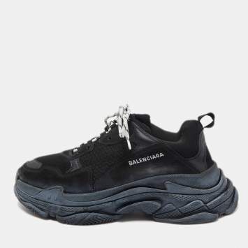 Pre Owned Balenciaga Black Nubuck Leather and Mesh Triple S Low Top Sneakers Size 45
