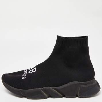 Pre Owned Balenciaga Black Knit Fabric Speed Trainer Sneakers Size 44