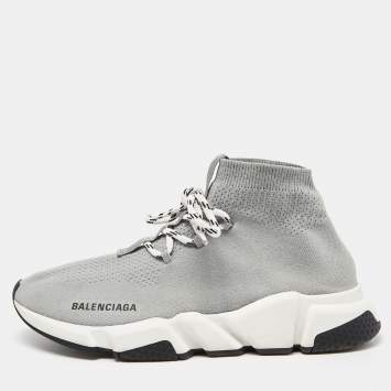 مملوكة مسبقًا Balenciaga Grey Knit Speed Trainer High Top Sneakers Size 40