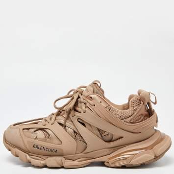 Pre Owned Balenciaga Beige Faux Leather, Rubber and Mesh Track Sneakers Size 44