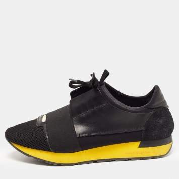 Pre Owned Balenciaga Black Leather and Mesh Race Runner Sneakers Size 41