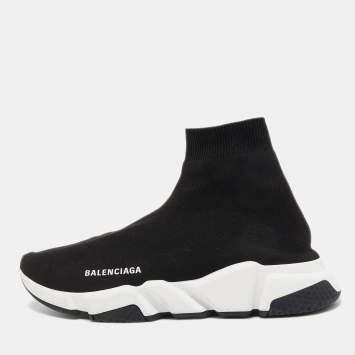 Pre Owned Balenciaga Black Knit Fabric Speed Trainer Sneakers Size 42